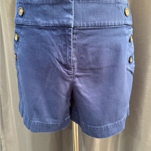 White House Black Market High Waist Blue Shorts with Button Details